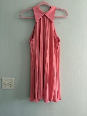 Stone flower collared sleeveless pleated dress M